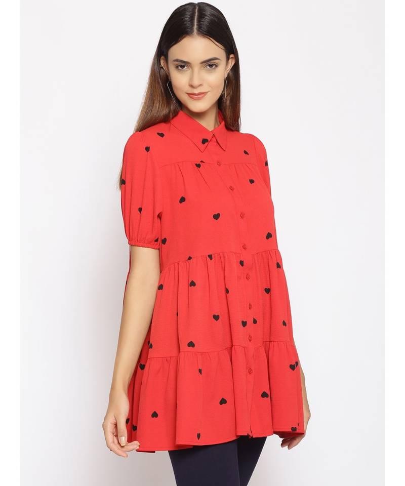printed Red Viscose   Tunic