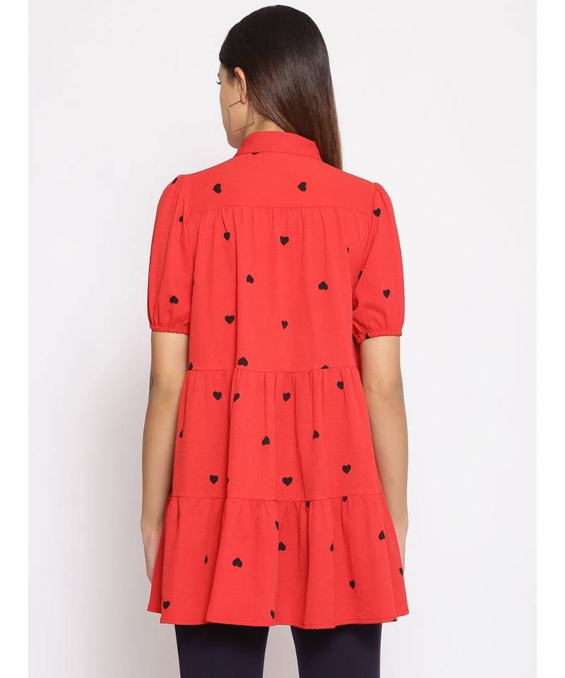 printed Red Viscose   Tunic