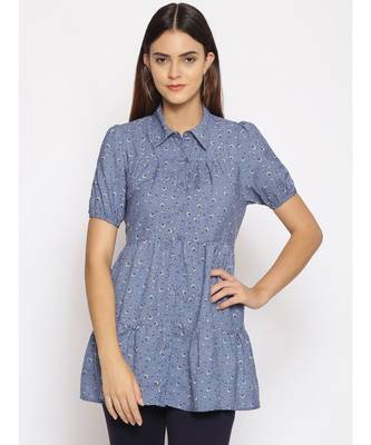 printed Blue Polyester   Tunic 1