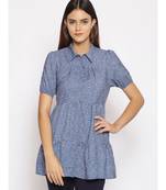 printed Blue Polyester   Tunic
