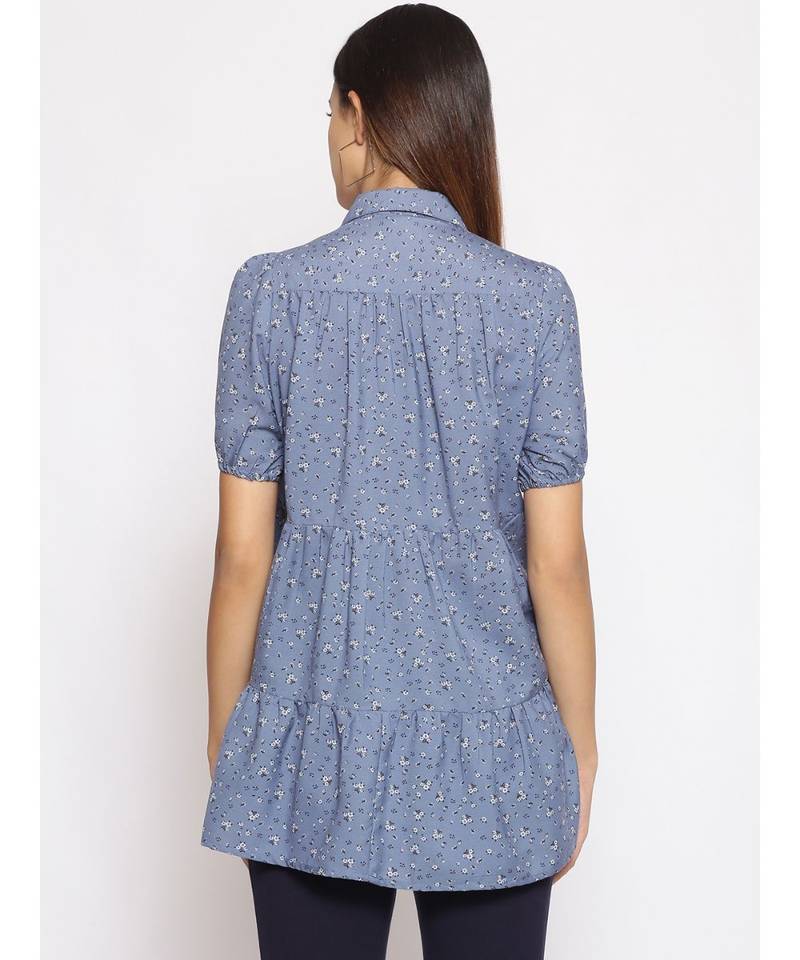 printed Blue Polyester   Tunic