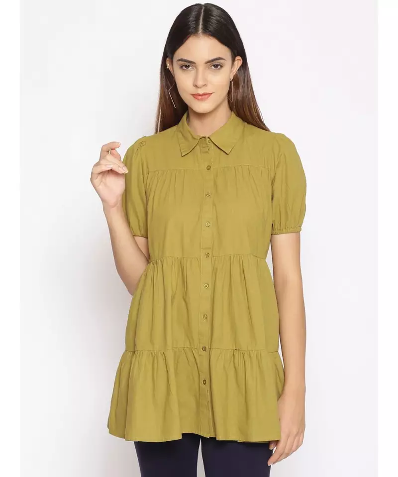 plain Green Cotton   Tunic