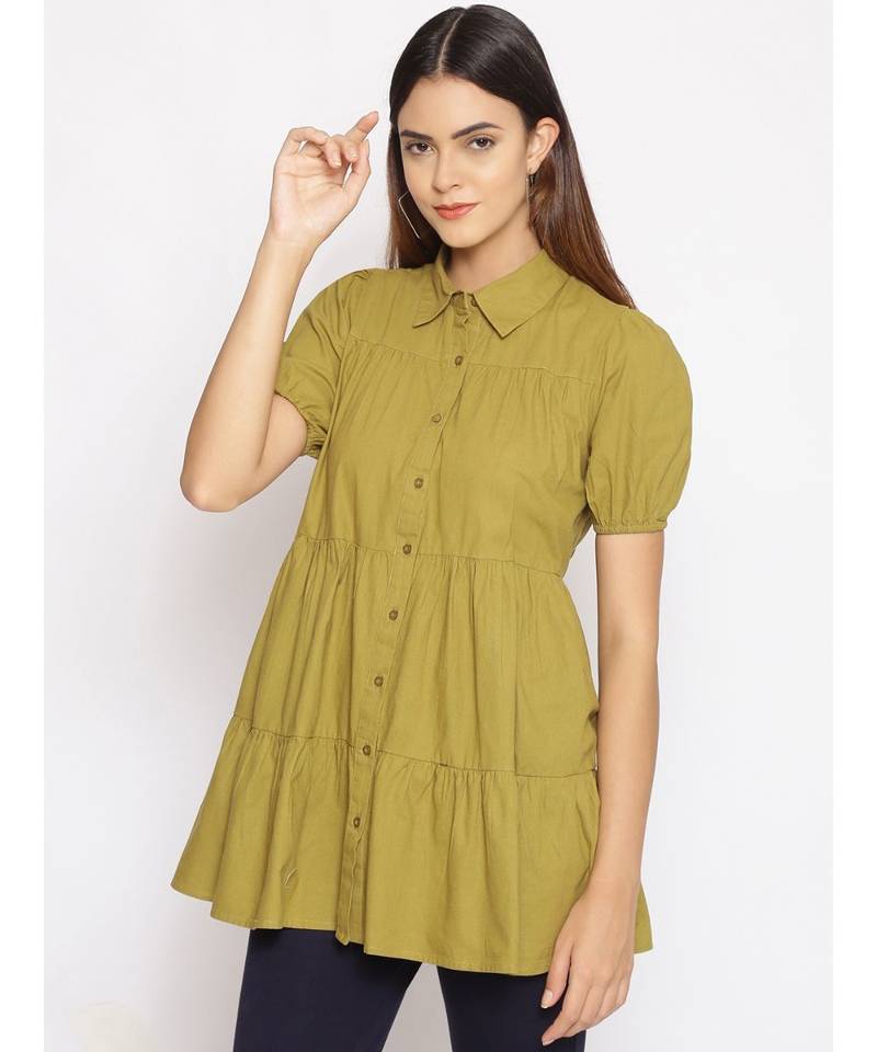 plain Green Cotton   Tunic
