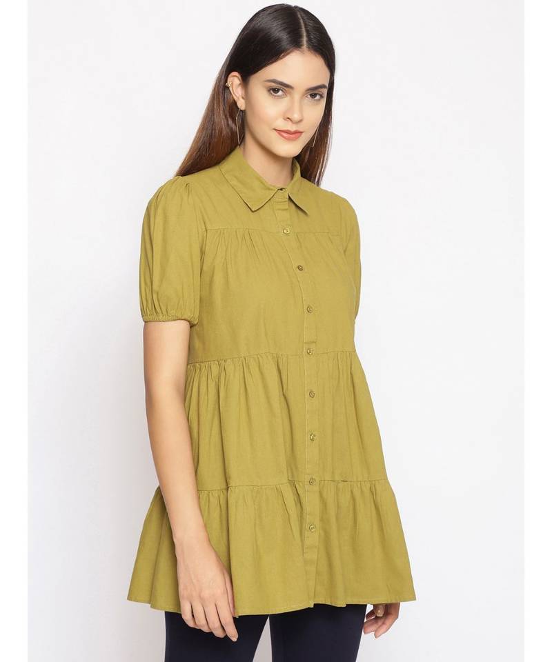 plain Green Cotton   Tunic