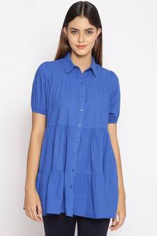plain blue Cotton   Tunic
