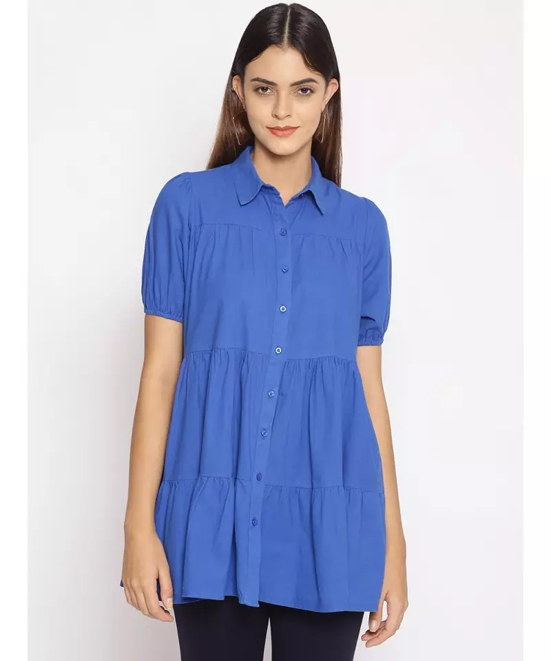 plain blue Cotton   Tunic