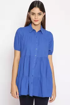 plain blue Cotton   Tunic