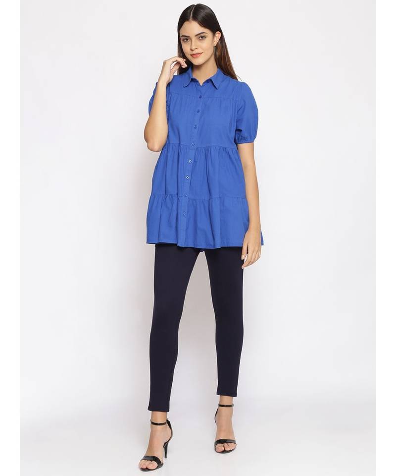 plain blue Cotton   Tunic