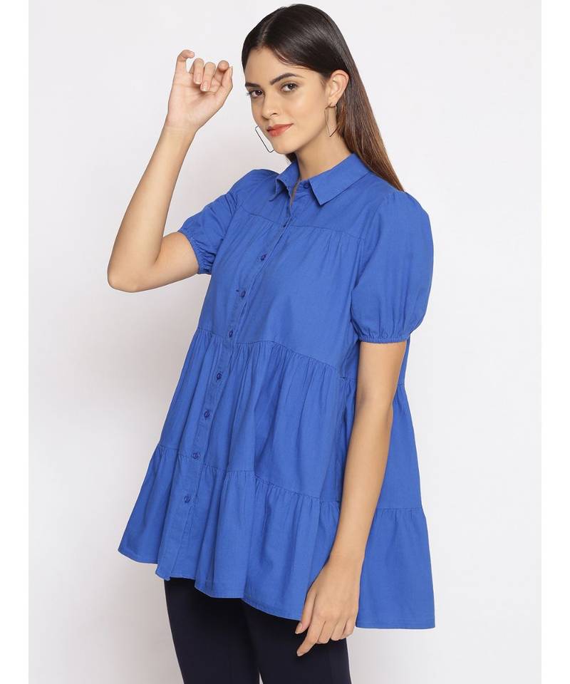 plain blue Cotton   Tunic