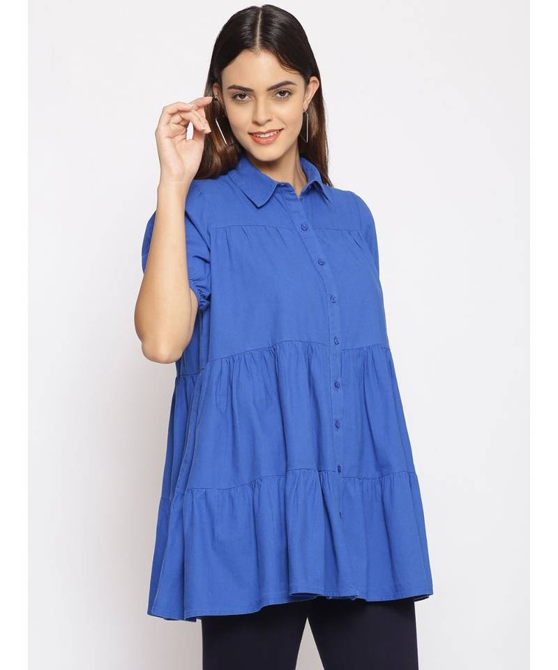 plain blue Cotton   Tunic