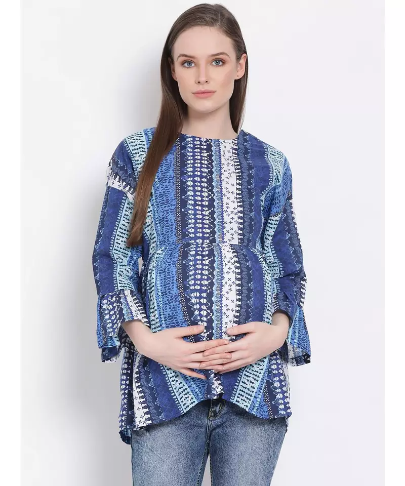 printed Blue Cotton   Top