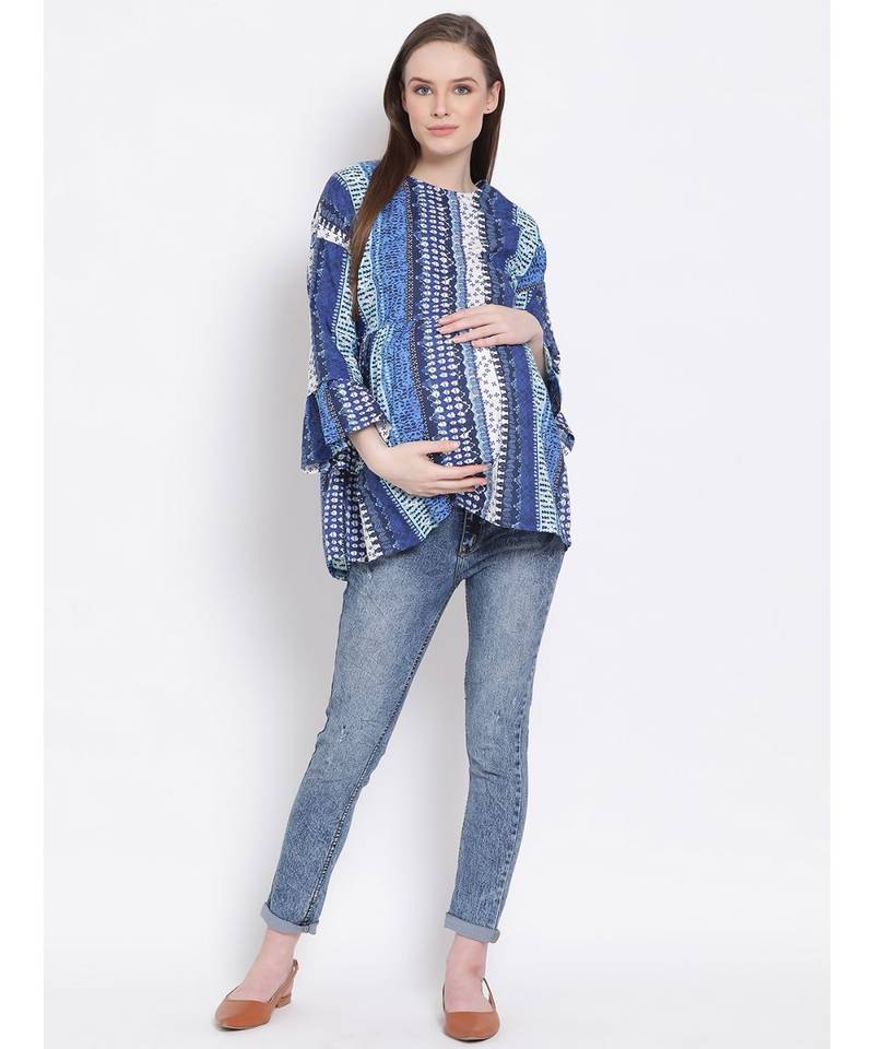 printed Blue Cotton   Top