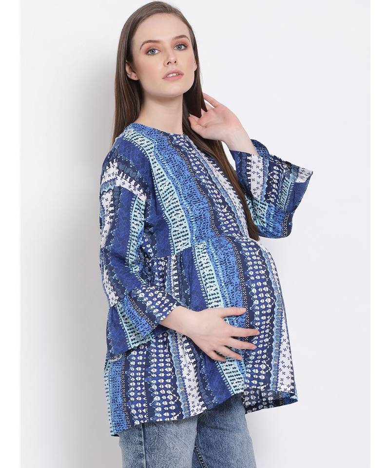 printed Blue Cotton   Top