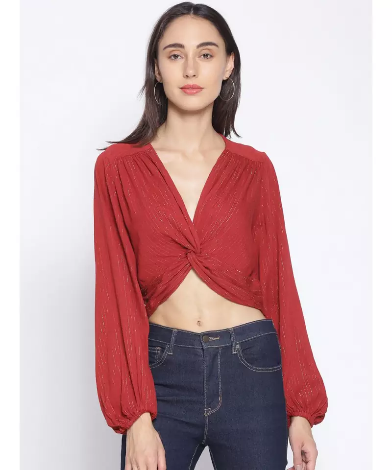 embroidered Red Viscose   Top