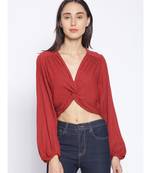 embroidered Red Viscose   Top