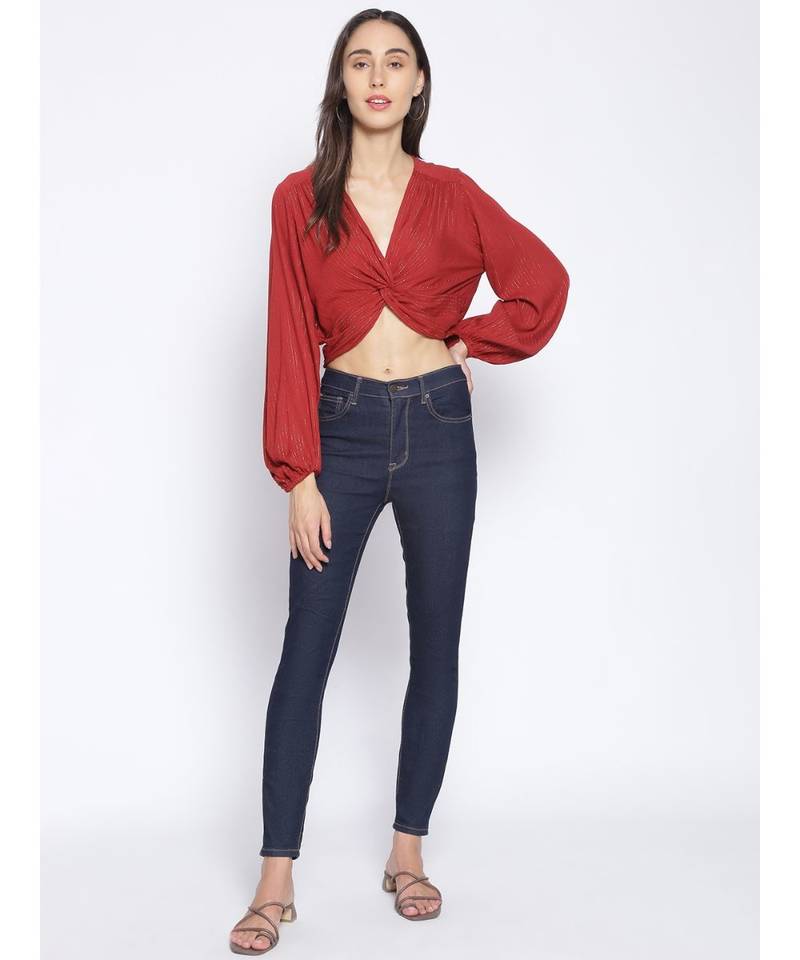 embroidered Red Viscose   Top