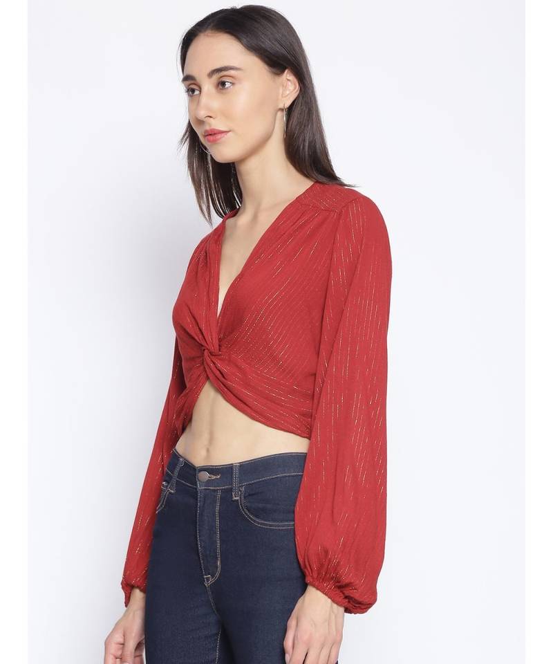 embroidered Red Viscose   Top