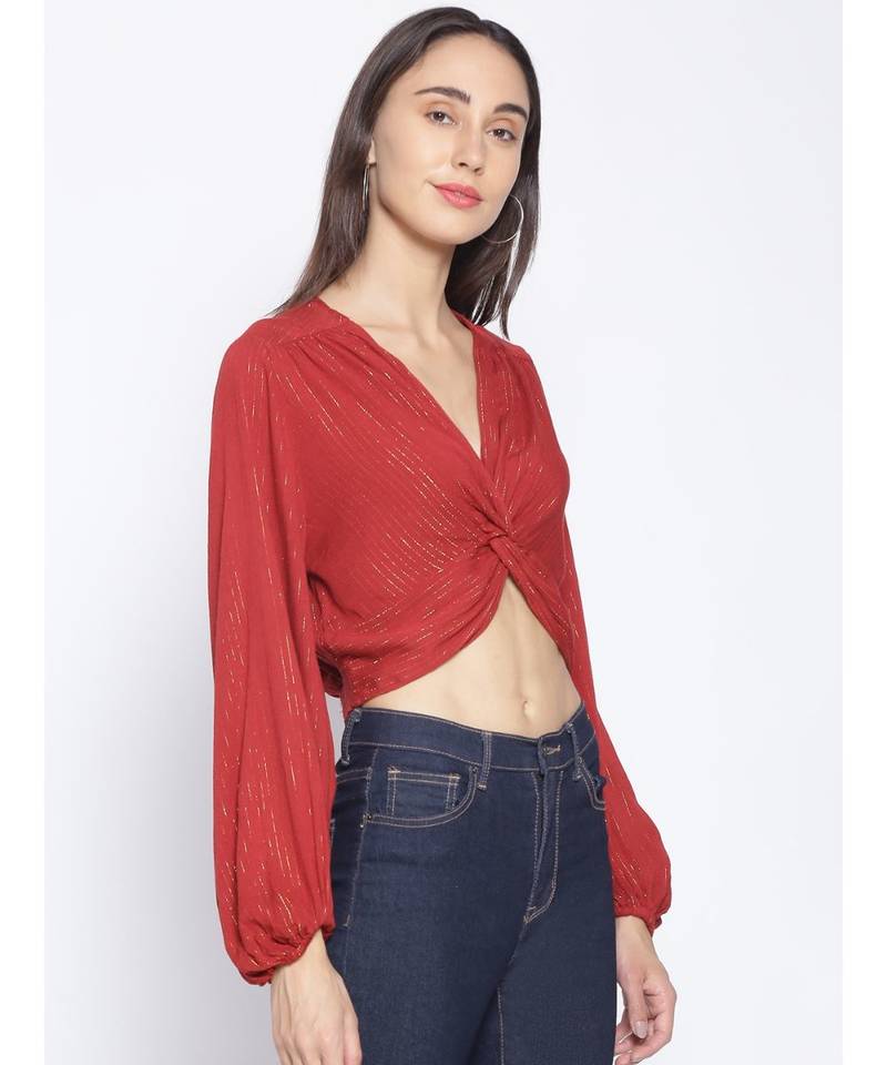 embroidered Red Viscose   Top