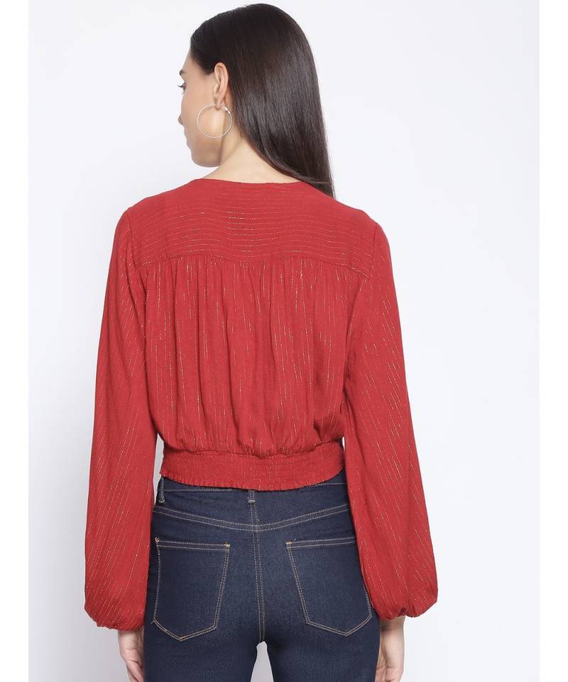 embroidered Red Viscose   Top