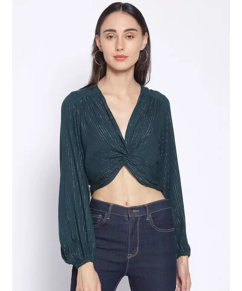 embroidered Green Viscose   Top
