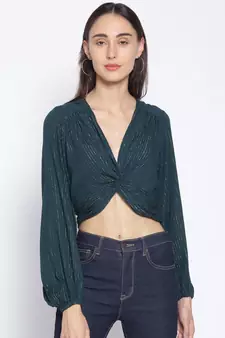 embroidered Green Viscose   Top
