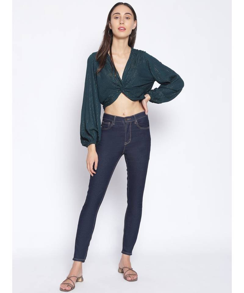 embroidered Green Viscose   Top