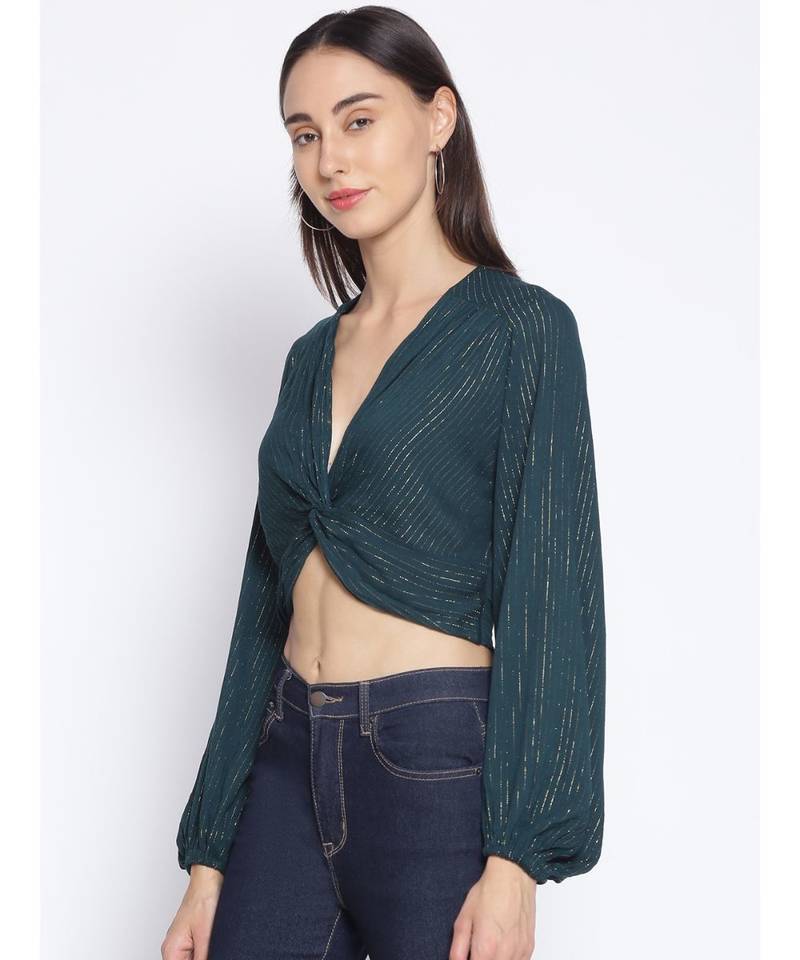 embroidered Green Viscose   Top