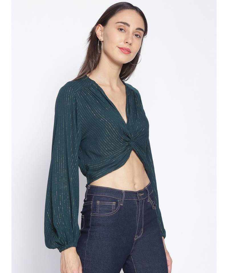 embroidered Green Viscose   Top