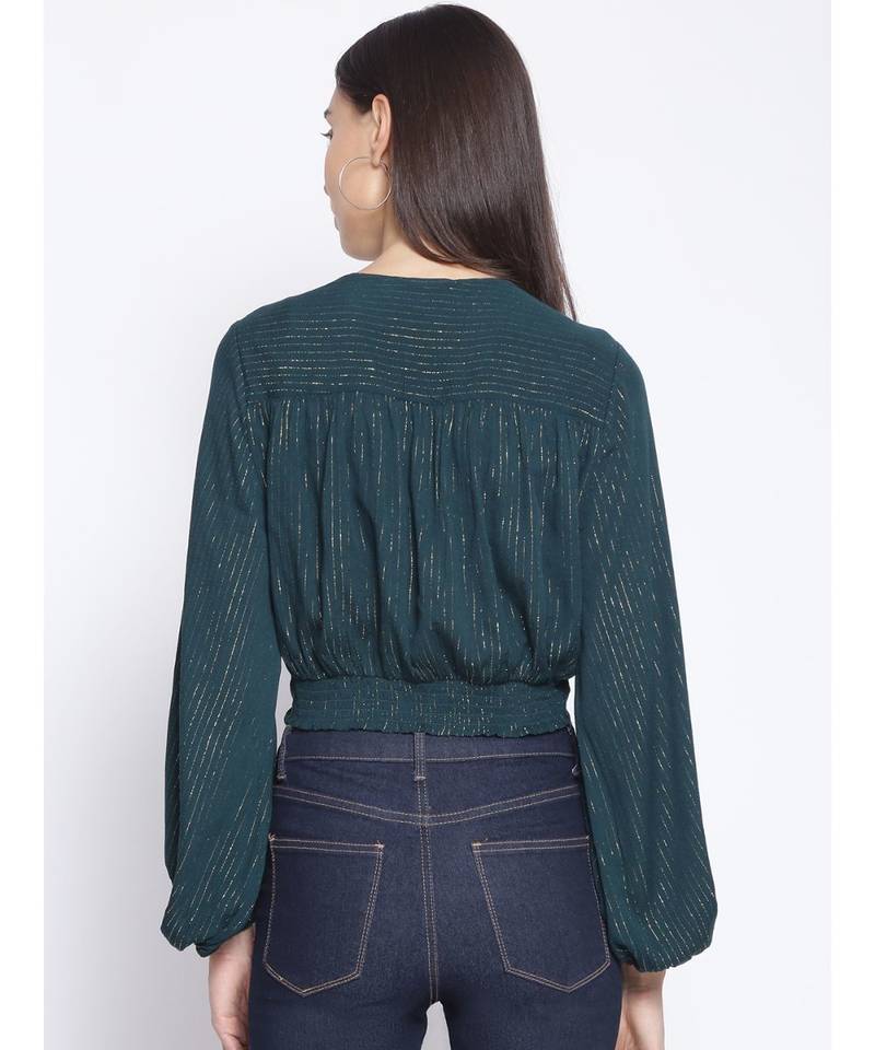 embroidered Green Viscose   Top