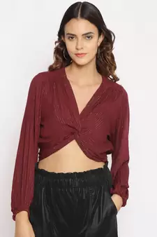 embroidered Maroon Viscose   Top