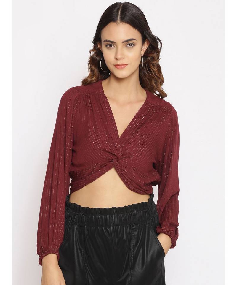 embroidered Maroon Viscose   Top