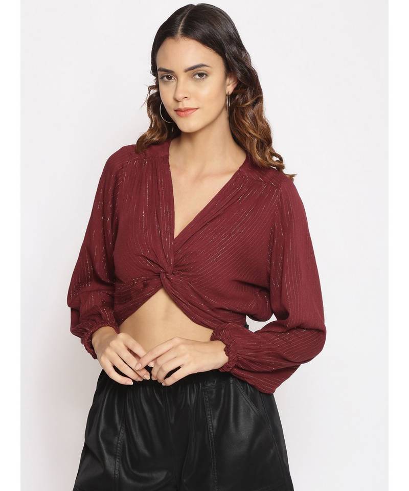 embroidered Maroon Viscose   Top