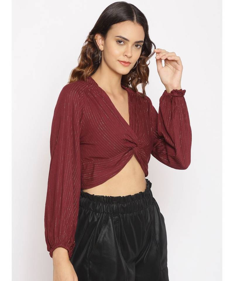 embroidered Maroon Viscose   Top