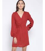 embroidered Red Viscose   Dress