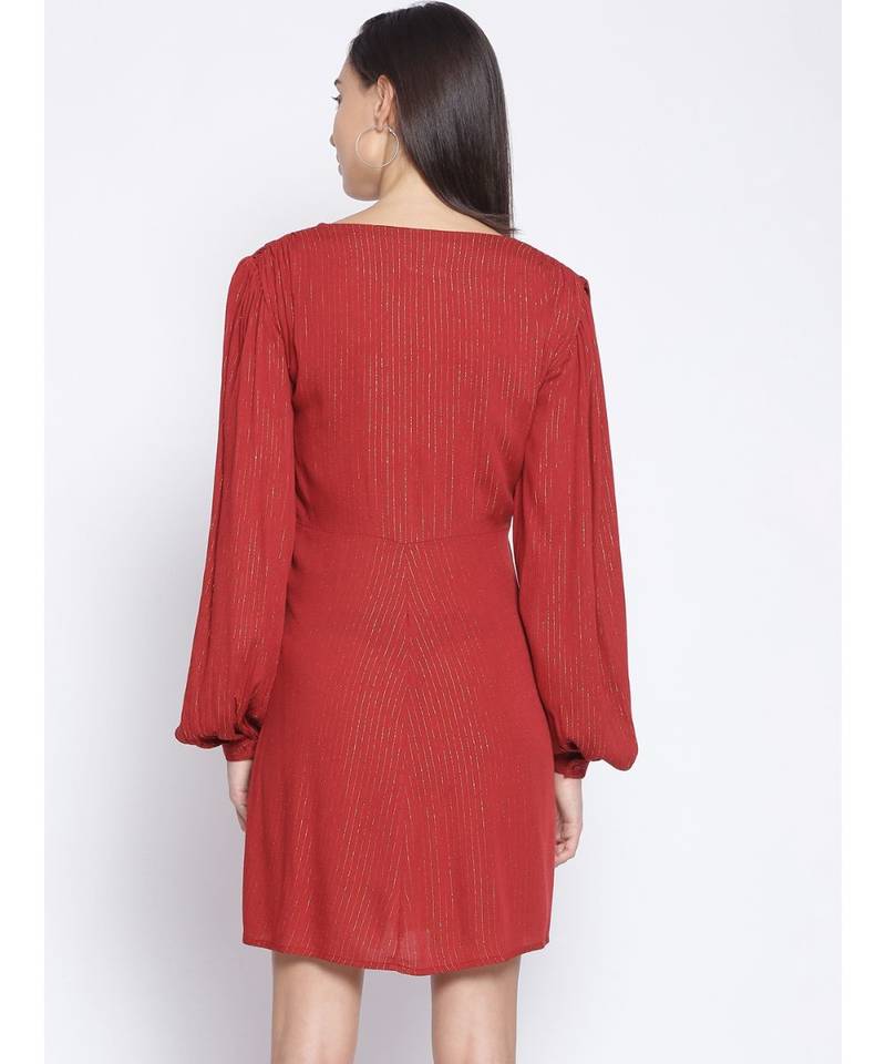 embroidered Red Viscose   Dress