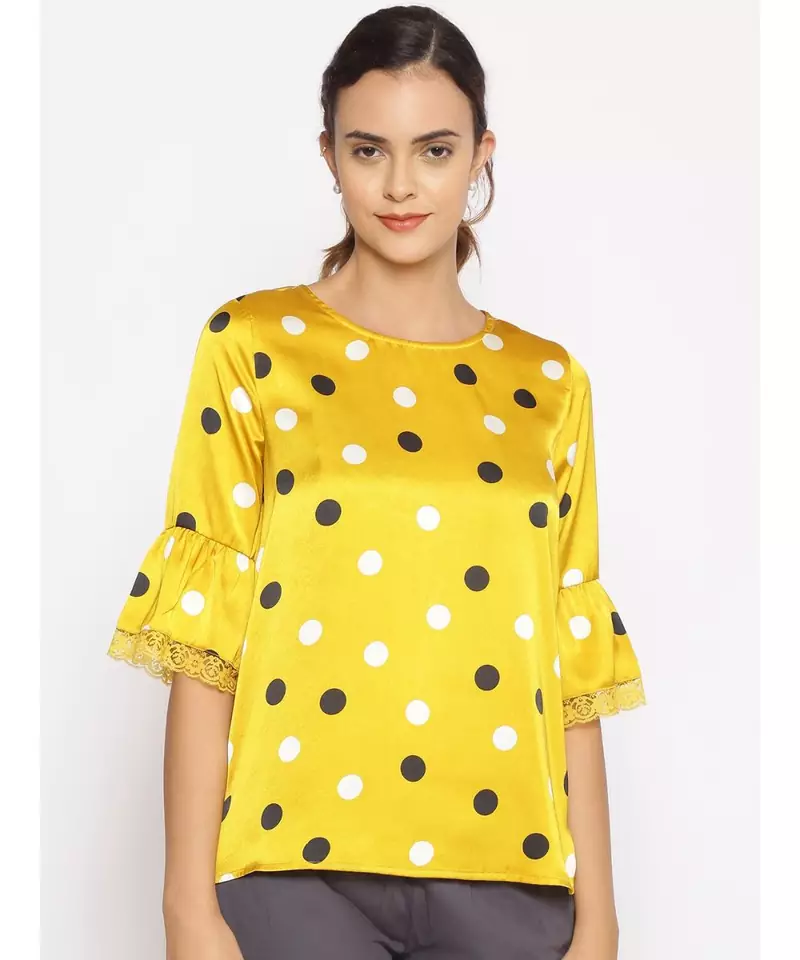 printed Yellow Polyester   Nightwear top