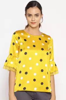 printed Yellow Polyester   Nightwear top