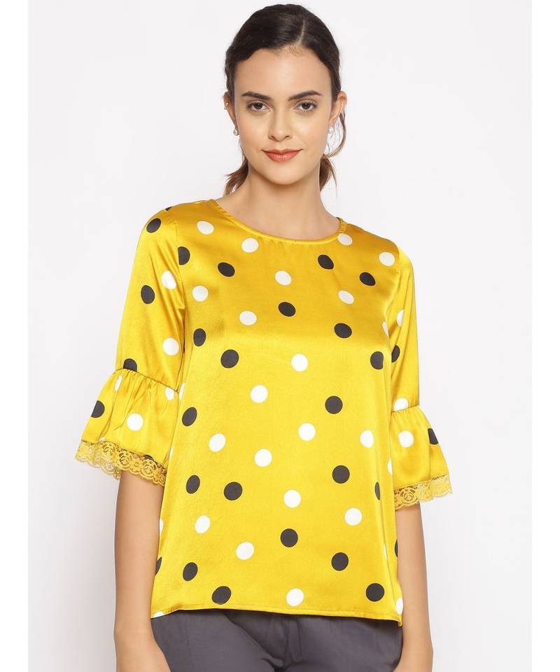 printed Yellow Polyester   Nightwear top
