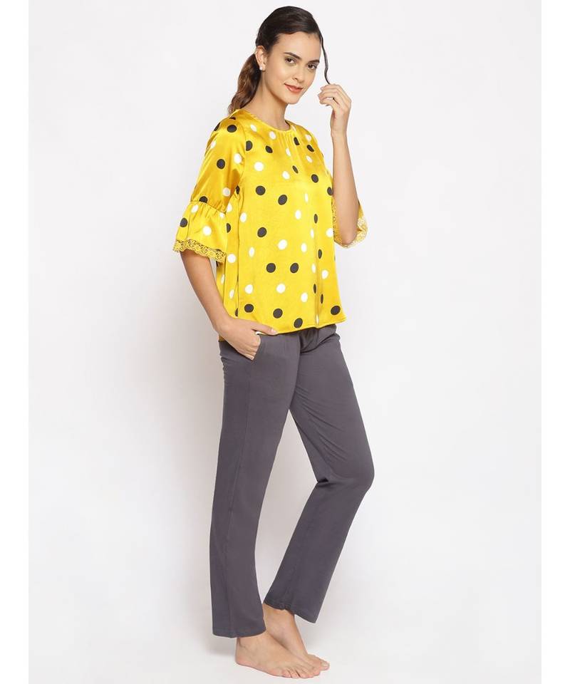 printed Yellow Polyester   Nightwear top