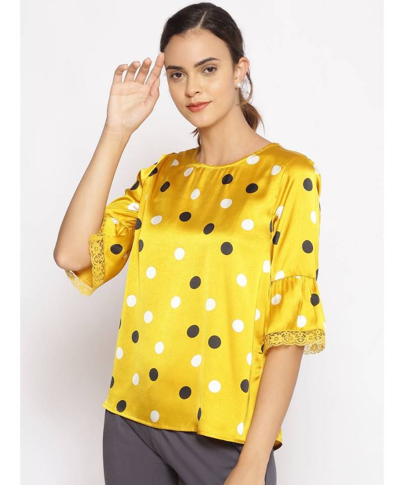 printed Yellow Polyester   Nightwear top