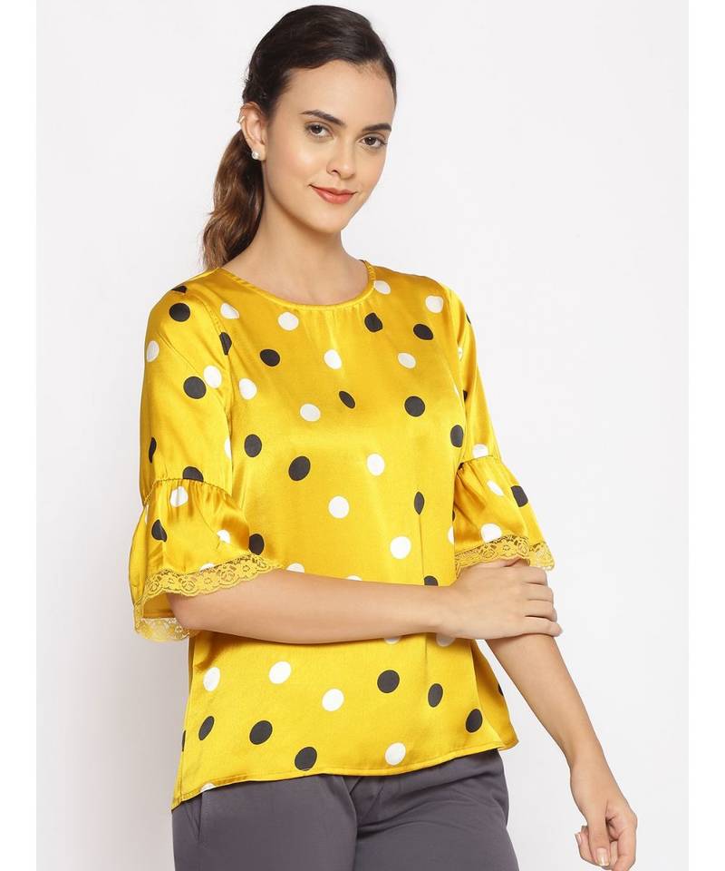 printed Yellow Polyester   Nightwear top