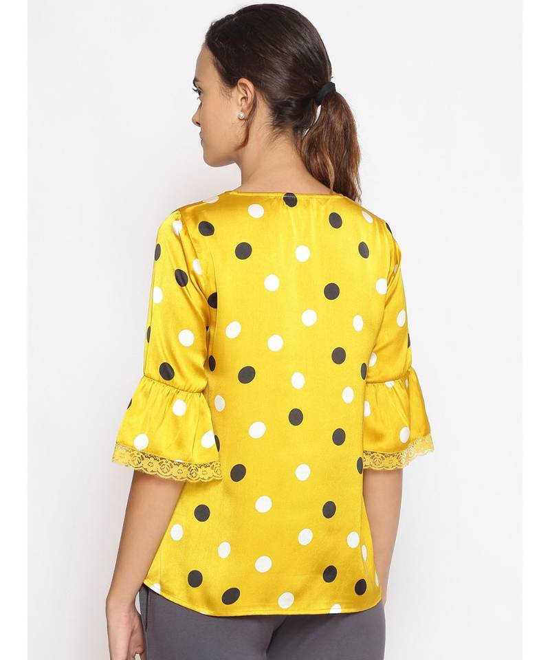 printed Yellow Polyester   Nightwear top