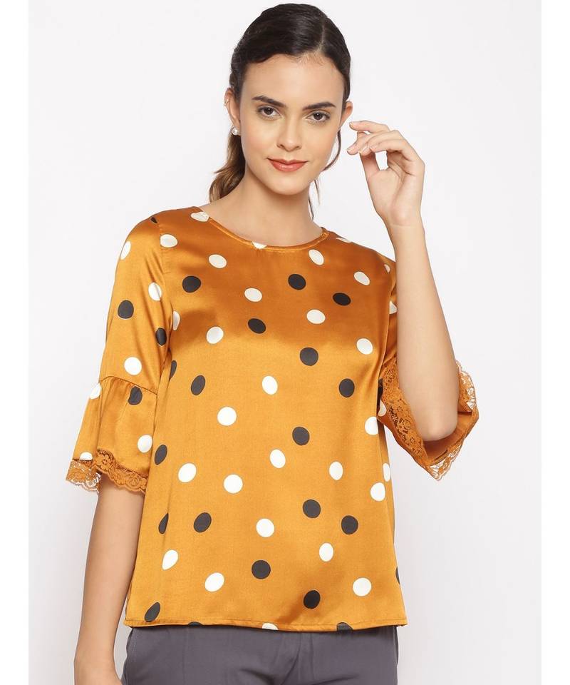 printed Brown Polyester   Nightwear top