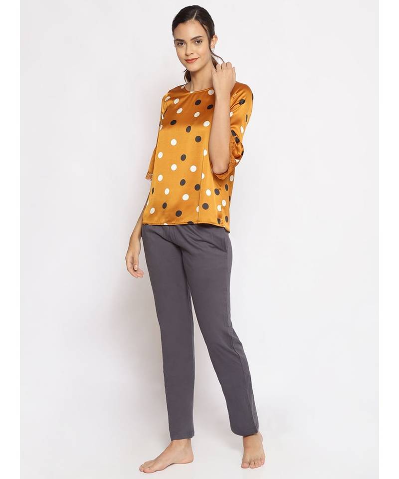 printed Brown Polyester   Nightwear top