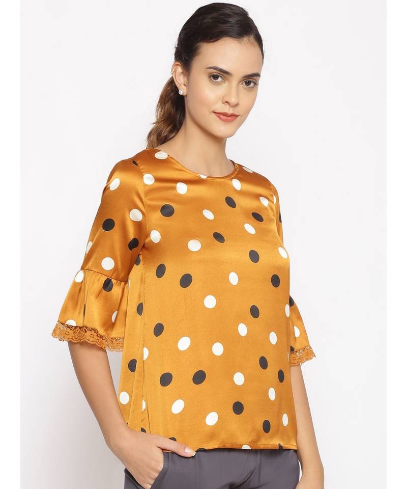 printed Brown Polyester   Nightwear top