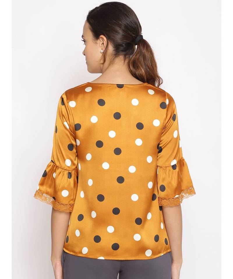 printed Brown Polyester   Nightwear top