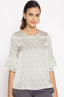 printed Cream Polyester   Nightwear top