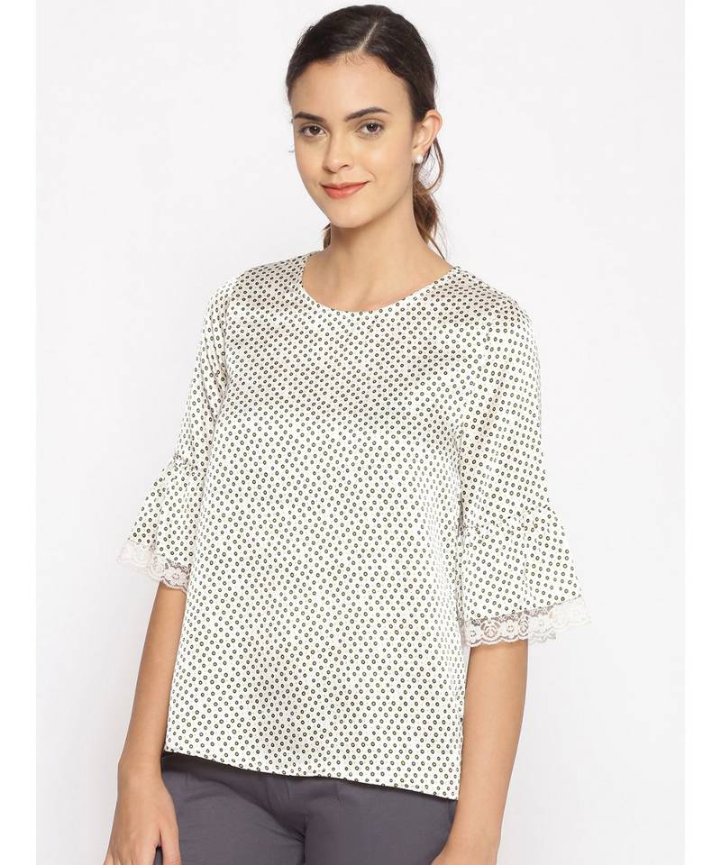 printed Cream Polyester   Nightwear top