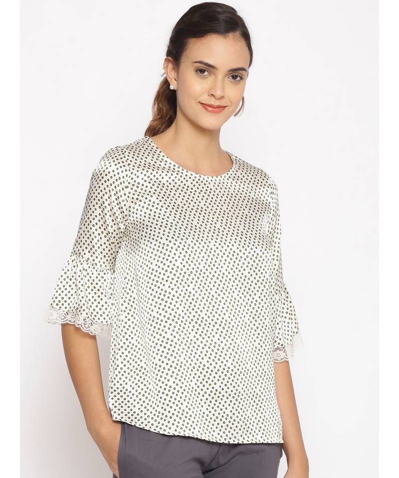 printed Cream Polyester   Nightwear top