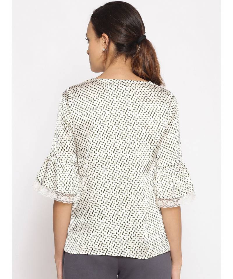 printed Cream Polyester   Nightwear top